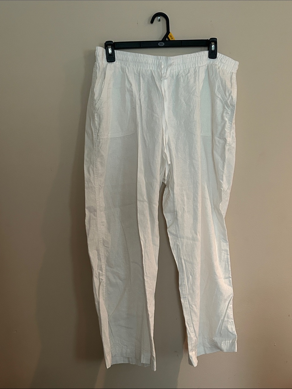 Womens White Elastic-Waist Casual Pants linen